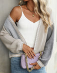 Gray Contrast Open Front Long Sleeve Cardigan