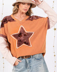 Light Gray SAGE + FIG Star Patch Long Sleeve Color Block T-Shirt