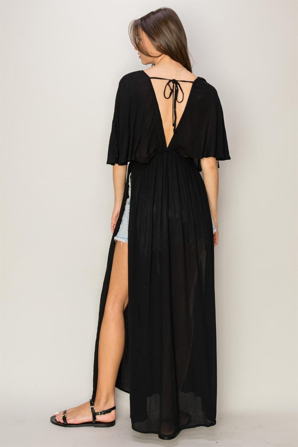 Black HYFVE Tie Back Maxi Split Cover Up Dress