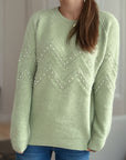 Pearl Trim Round Neck Raglan Sleeve Sweater