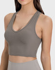 Rosy Brown Scoop Neck Wide Strap Active Tank