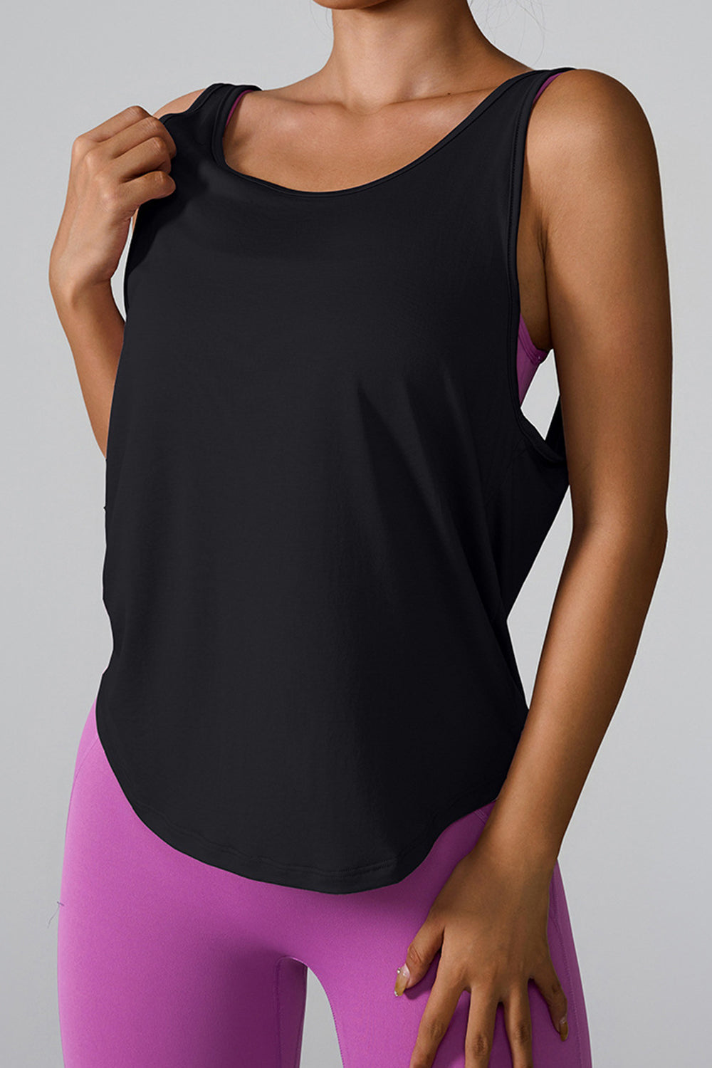 Gray Crisscross Round Neck Active Tank Sentient Beauty Fashions Apparel &amp; Accessories