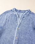 Raw Hem Button Down Long Sleeve Denim Dress