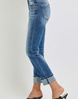 RISEN Full Size High Rise Crop Straight Roll Up Jeans