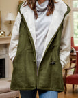 Fuzzy Hooded Vest Coat with Pockets