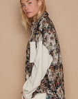 Rosy Brown POL Contrast Sleeves Button Down Floral Jacquard Shirt