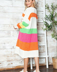 Color Block V-Neck Long Sleeve Sweater Dress