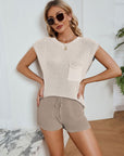 Round Neck Knit Top and Drawstring Shorts Set