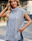 Side Slit Turtleneck Sweater Vest