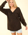 VERY J Washed V-Neck Exposed Seam Knit Top