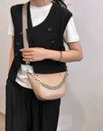 Gray PU Leather Chain Trim Crossbody Bag Sentient Beauty Fashions bags