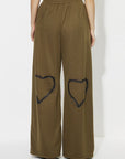 Heart Elastic Waist Wide Leg Pants