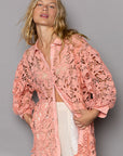 POL Collared Neck Button Up Lace Shirt
