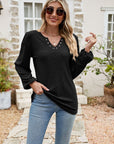 Eyelet Notched Neck Balloon Sleeve Blouse