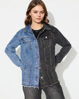 Raw Hem Contrast Collared Neck Denim Top