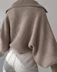 Slate Gray Johnny Collar Long Sleeve Sweater