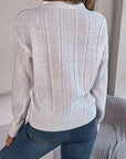 Cable-Knit V-Neck Long Sleeve Sweater