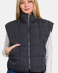 Zenana Zip Up Cropped Puffer Vest with Pockets