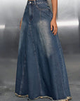 Raw Hem High Waist Denim Skirt with Pockets