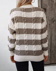 Gray Striped Round Neck Long Sleeve Sweater