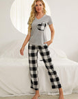 Plaid Heart Tee and Pants Lounge Set with Pockets