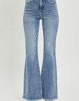 RISEN Full Size High Waist Raw Hem Flare Jeans