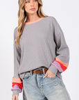 Light Gray SAGE + FIG Color Block Waffle Knit T-Shirt