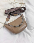 Light Gray PU Leather Chain Trim Crossbody Bag