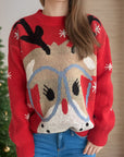 Reindeer Round Neck Dropped Shoulder Sweater