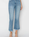 Light Gray RISEN Full Size High Rise Frayed Hem Flare Jeans