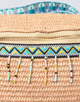 Bead Trim Straw Weave Crossbody Bag