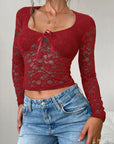 Devine Scoop Neck Long Sleeve Lace Top