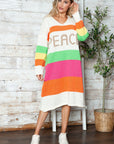 Color Block V-Neck Long Sleeve Sweater Dress