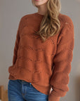 Openwork Round Neck Dropped Shoulder Sweater