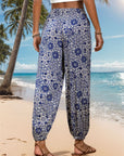 Gray Printed Elastic Waist Pants