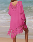 Rosy Brown Cutout Fringe Scoop Neck Cover-Up Sentient Beauty Fashions Apparel & Accessories