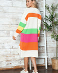 Color Block V-Neck Long Sleeve Sweater Dress