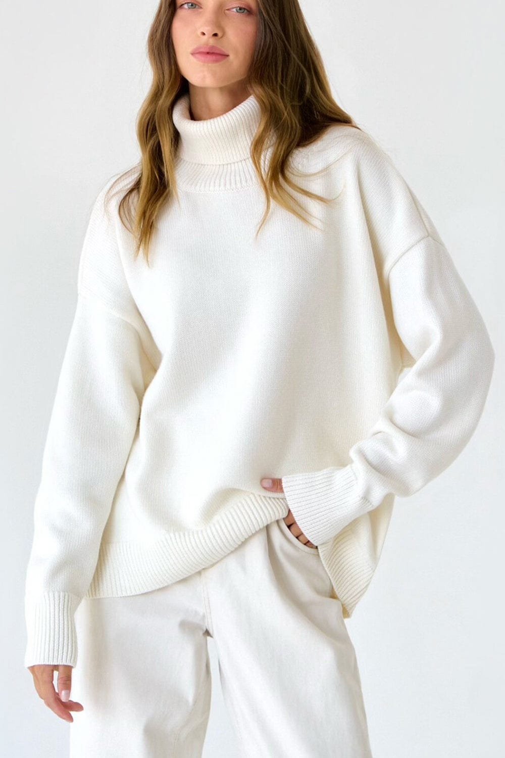 Turtle Neck Dropped Shoulder Sweater