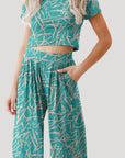 Sea Green Printed Round Neck Short Sleeve Top and Pants Set Sentient Beauty Fashions Apaparel & Accessories