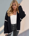 Double Take Contrast Open Front Dropped Shoulder Cardigan