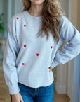 Heart Round Neck Long Sleeve Sweater