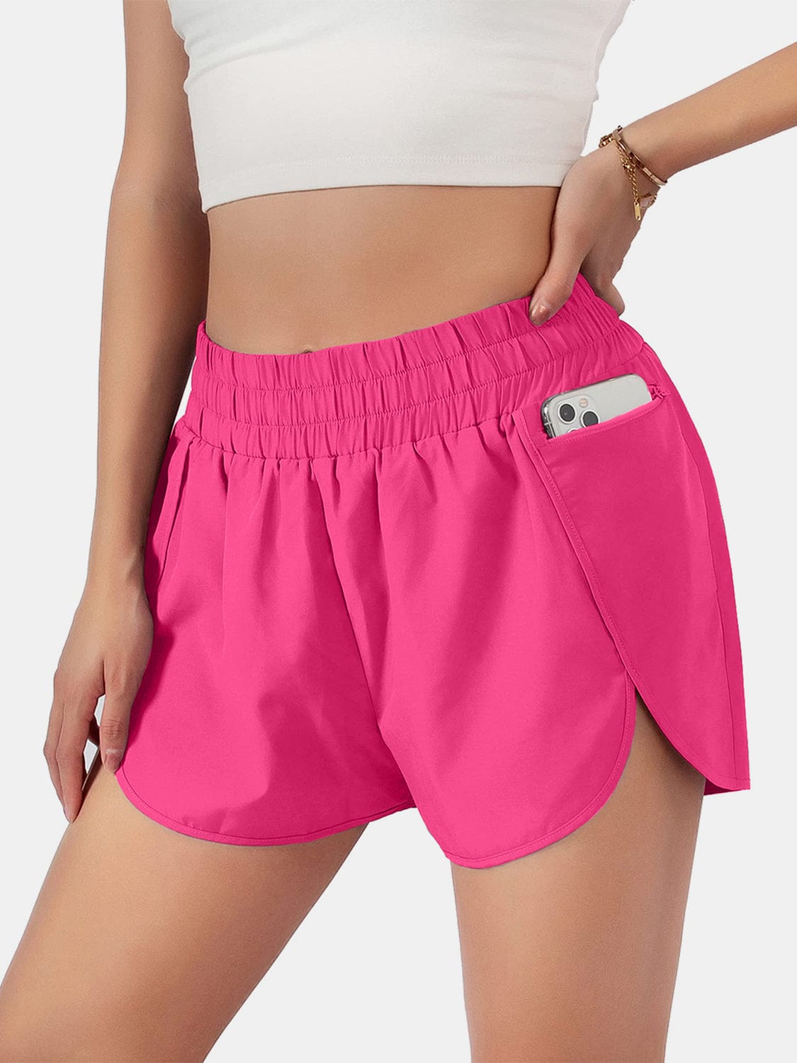 Light Gray Elastic Waist Active Shorts