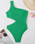 Sea Green Cutout One Shoulder One-Piece Swimwear Sentient Beauty Fashions Apparel & Accessories