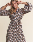 J.NNA Geometric Balloon Long Sleeve Midi Dress