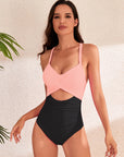 Wheat Crisscross Cutout V-Neck One-Piece Swimwear Sentient Beauty Fashions Swimwear