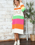 Color Block V-Neck Long Sleeve Sweater Dress