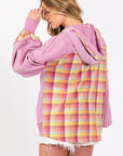 Misty Rose SAGE + FIG Full Size Plaid Print Washed Hoodie