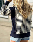 Slit Exposed Seam Striped Long Sleeve Sweatshirt