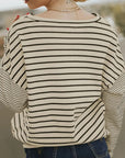 Striped Round Neck Dropped Shoulder Top