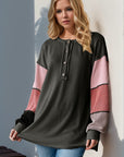 Double Take Full Size Color Block Round Neck Long Sleeve T-Shirt